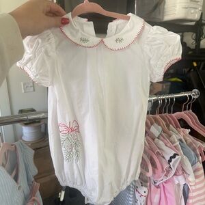 White Baby Christmas Romper with Embroidered Details